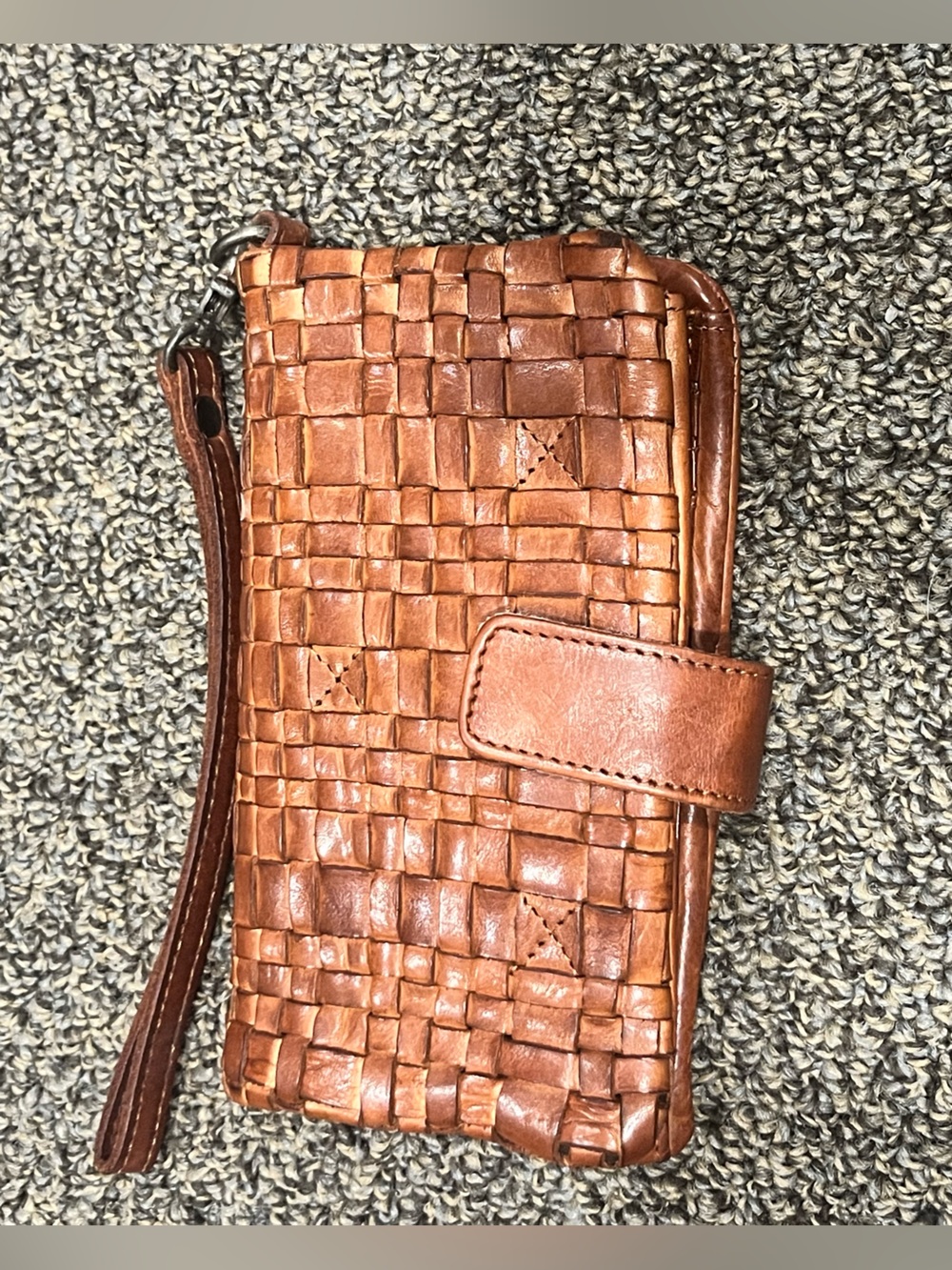 Woven Leather Wristlet - Cognac Brown